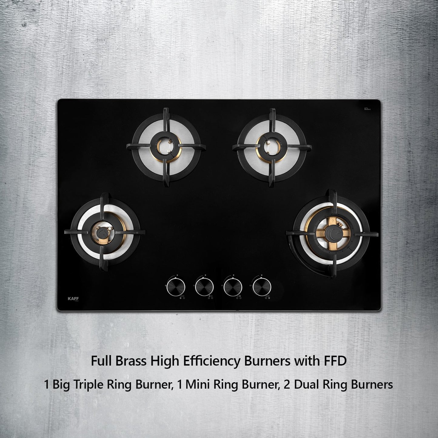 Kaff BLH-F 804/BLH-F 804X BLK-Built in Hob, 4 Full Brass High Efficiency Burners, FFD, Auto Ignition