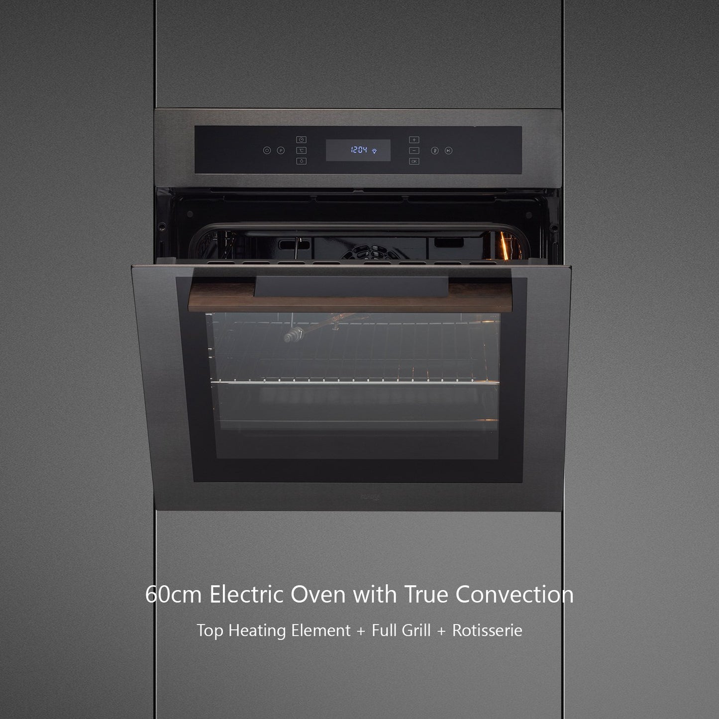 Kaff MZ OV6 TN-Built-in Oven, Black Glass with Titanium Finish Fascia, 60cm ELECTRIC OVEN with True Convection