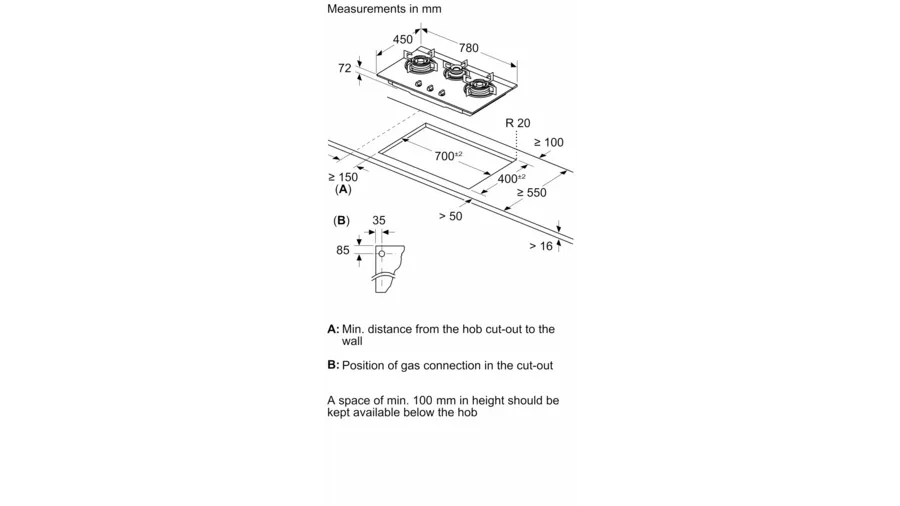 Bosch Series 4 Gas hob 70 cm Tempered glass, Black PMD83D31NX