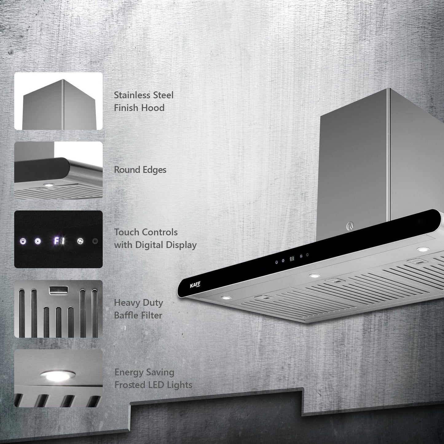 Kaff CANARY BF DHC 90-Kitchen Chimney, Heavy Duty Baffle Filter, Auto Clean Technology