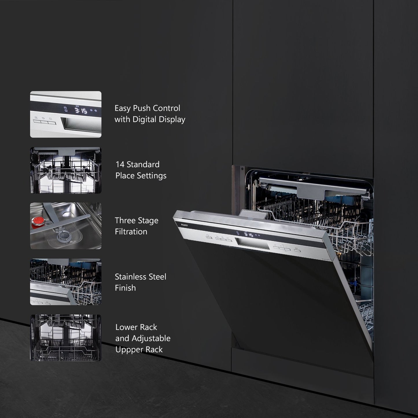 Kaff KDW BIN 60 Intra-Built in Dishwasher, Three Stage Filtration, Memory Function