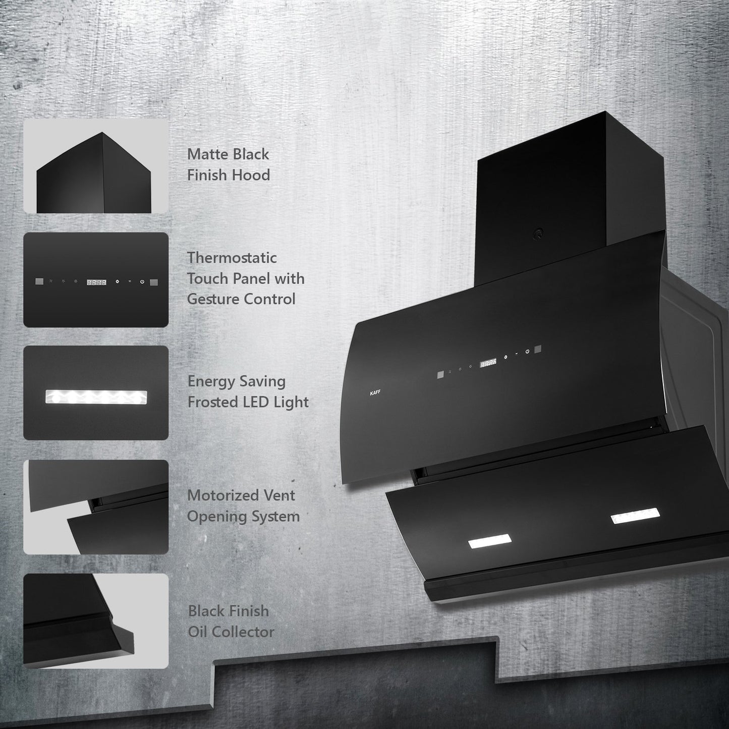 Kaff LYRA DHC 60/75-Kitchen Chimney, Dry Heat Auto Clean Technology