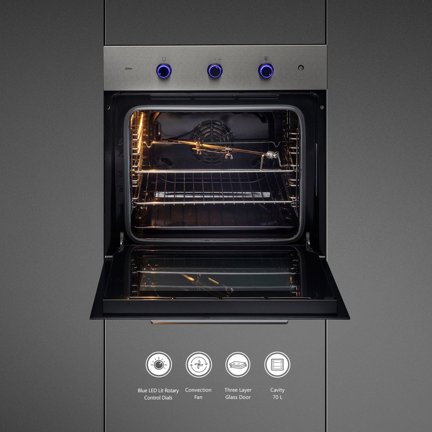 Kaff OV70 AMSS-Built-in Oven, Cavity 70 L, True Convection, Multi-Function Oven