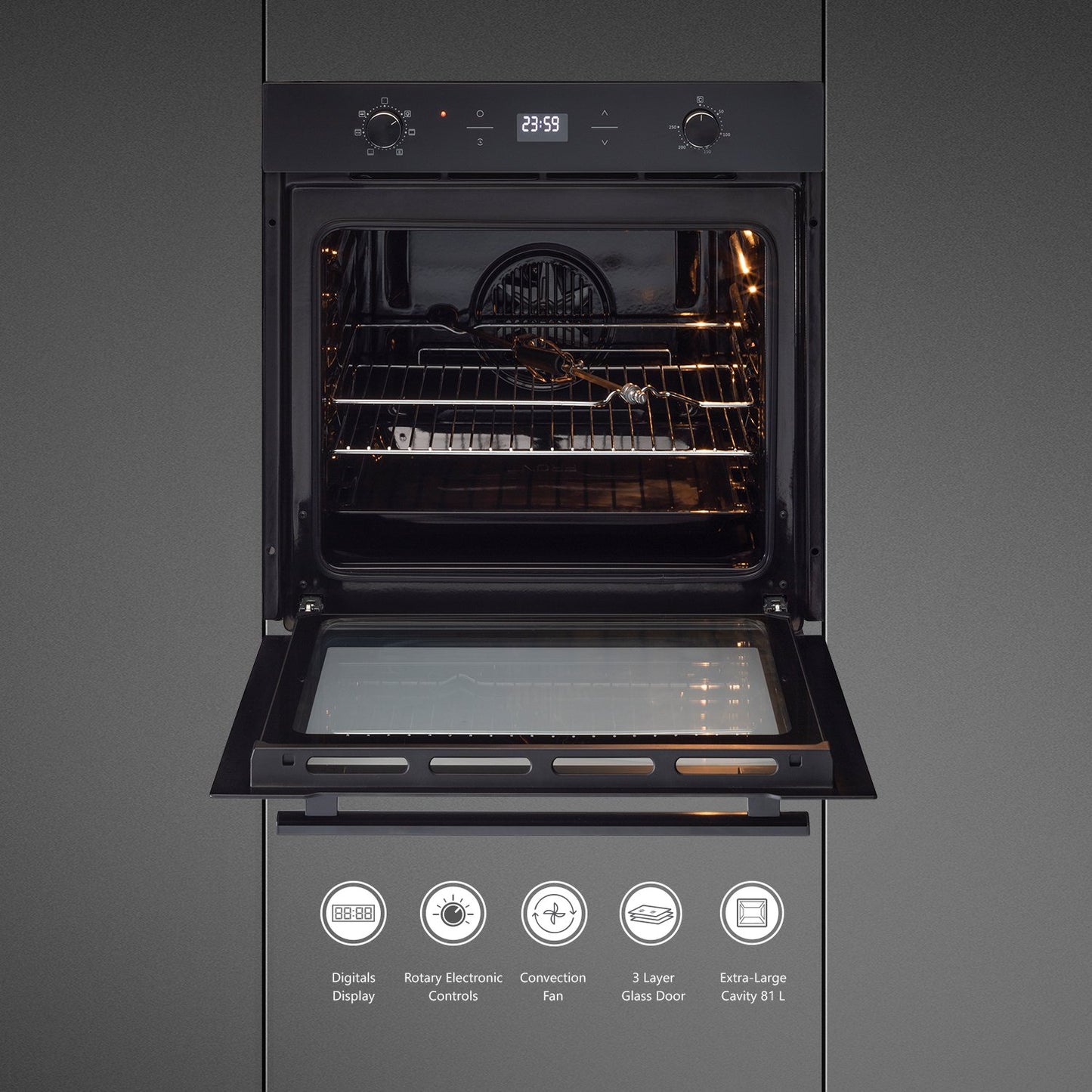 Kaff OV81 GIKF-Built-in Oven, Extra-Large Cavity 81 L, Electric Oven, Rotary Electronic Controls