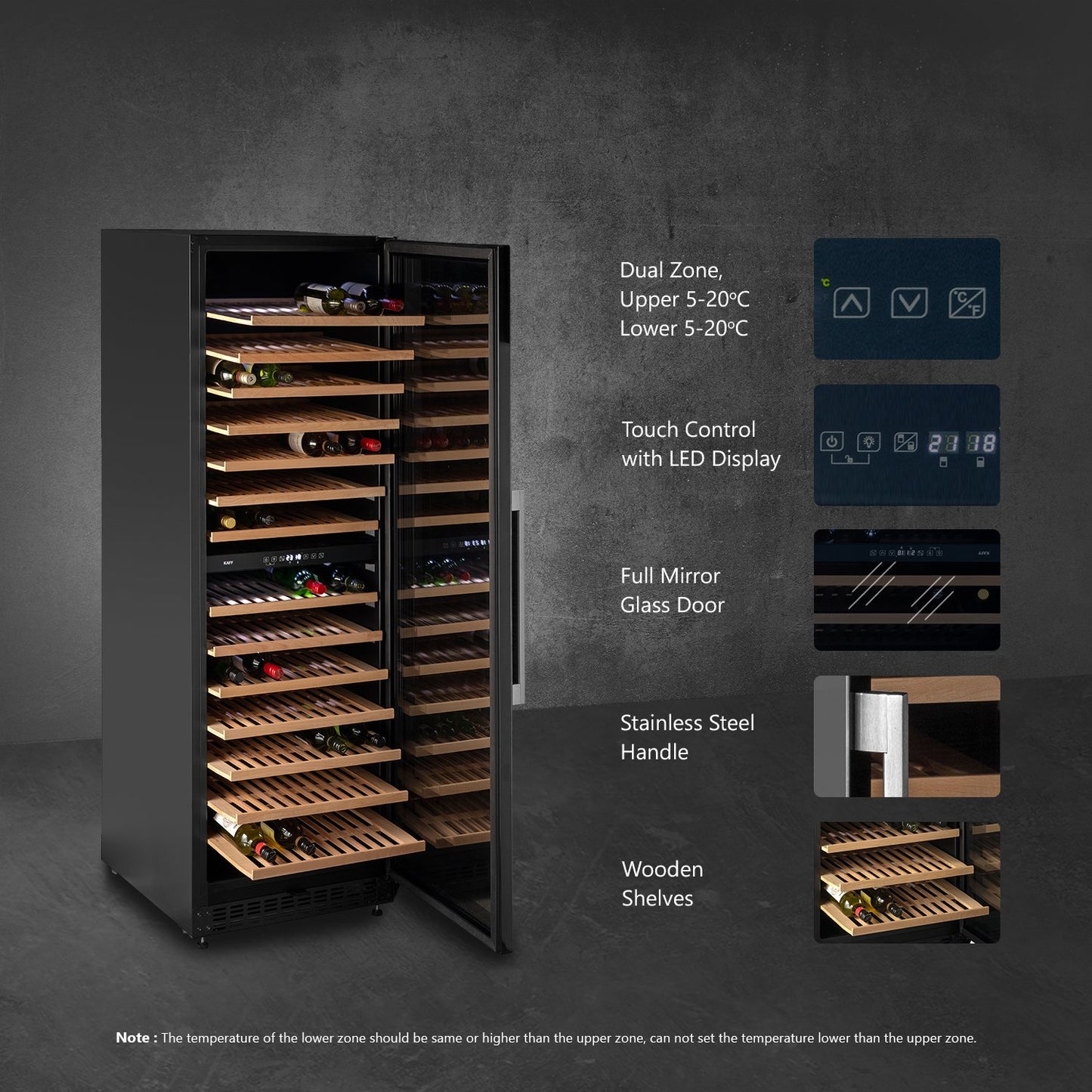 Kaff WC 418 DZ-Wine Cooler (Free Standing), Dual Zone, 171 Bottles Capacity Approx., Child Lock