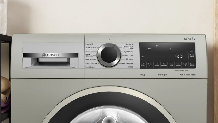 Series 8 washing machine, front loader 9 kg , Silver inox