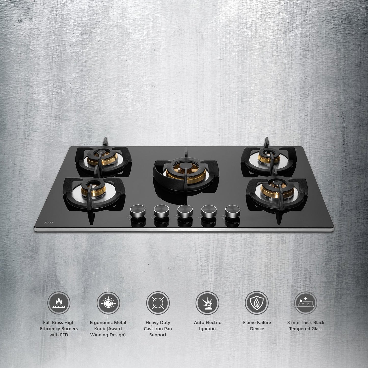 Kaff BLH-F 865X-Built-in Hob, 5 Full Brass High Efficiency Burners, Flame Failure Device, Auto Ignition