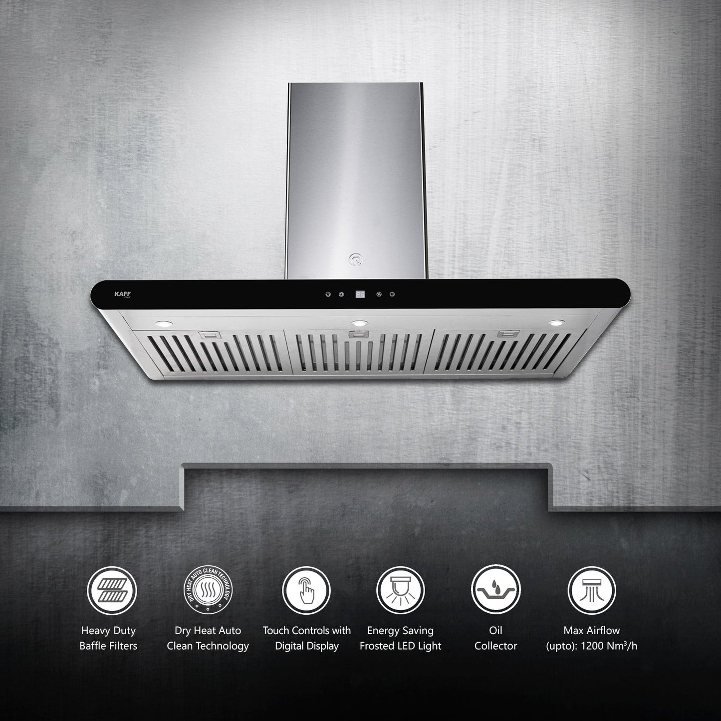 Kaff CANARY BF DHC 90-Kitchen Chimney, Heavy Duty Baffle Filter, Auto Clean Technology