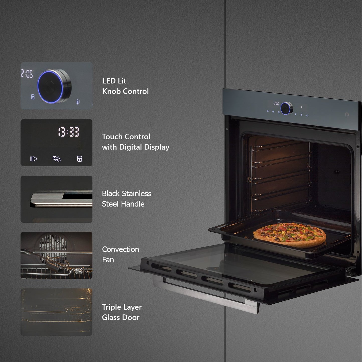 Kaff OV81 ZNSC-Built-in Oven, Extra Large Cavity 81 L, Electric Oven with True Convection