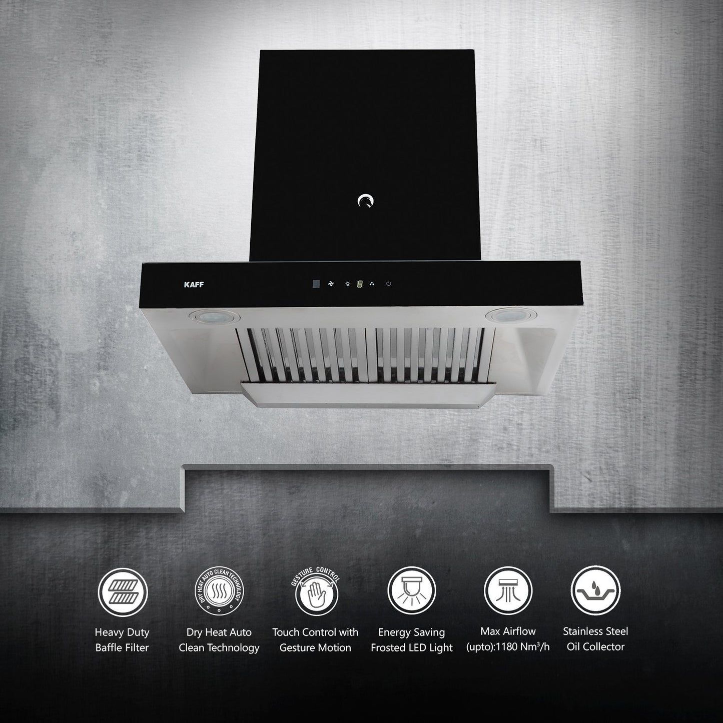 Kaff VITO DHC 60-Kitchen Chimney, Baffle Filter, Touch Control Panel with 3 speed Gesture Motion