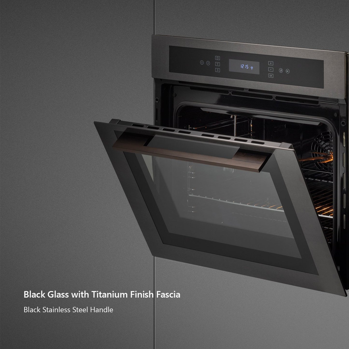 Kaff MZ OV6 TN-Built-in Oven, Black Glass with Titanium Finish Fascia, 60cm ELECTRIC OVEN with True Convection