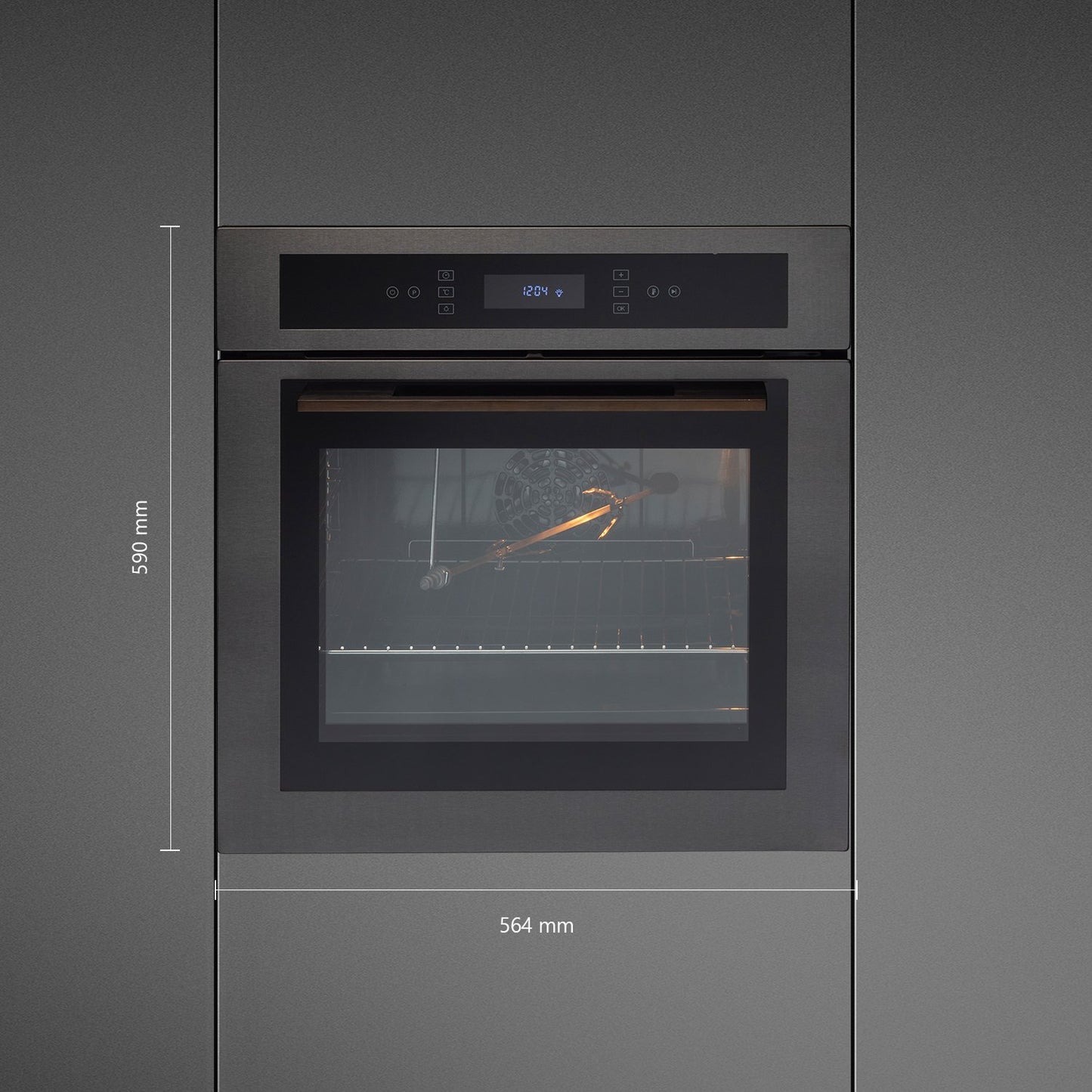 Kaff MZ OV6 TN-Built-in Oven, Black Glass with Titanium Finish Fascia, 60cm ELECTRIC OVEN with True Convection