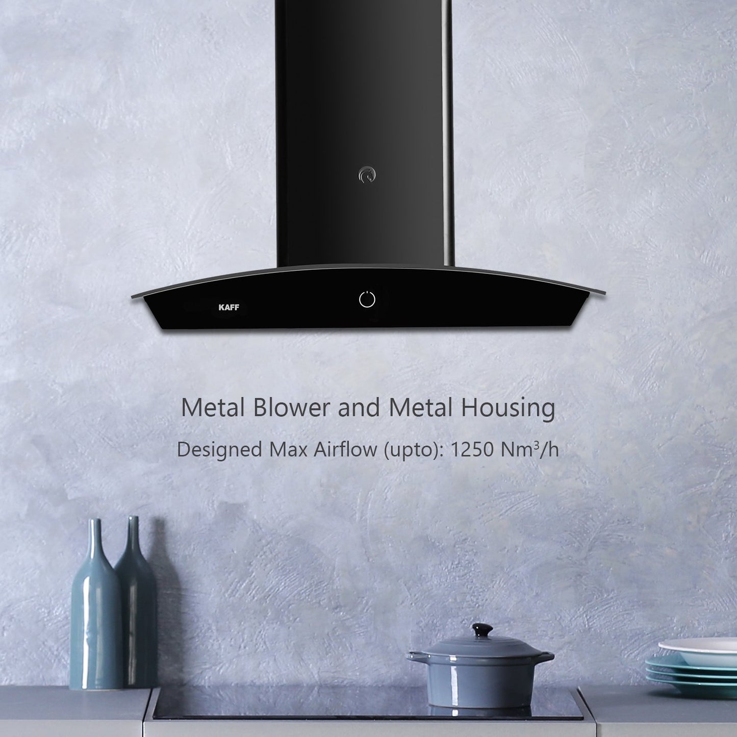 Kaff SIGMA DHC 60-Kitchen Chimney, Baffle Filters, Auto Clean Technology, Matt Black Finish