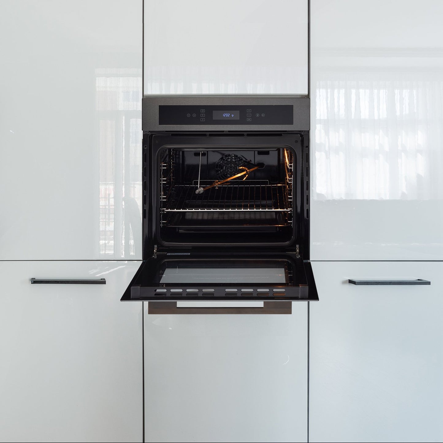 Kaff MZ OV6 TN-Built-in Oven, Black Glass with Titanium Finish Fascia, 60cm ELECTRIC OVEN with True Convection