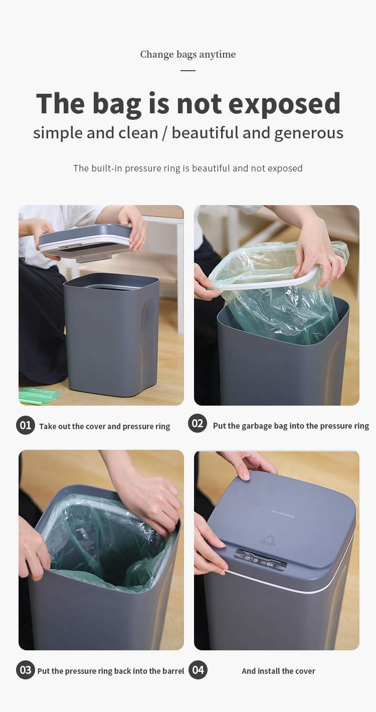 Pine Smart Trash Can Wireless Sensor Automatic Trash Bin Touchless Garbage Bin Bathroom Toilet Dustbin Kitchen Household Waste Bin