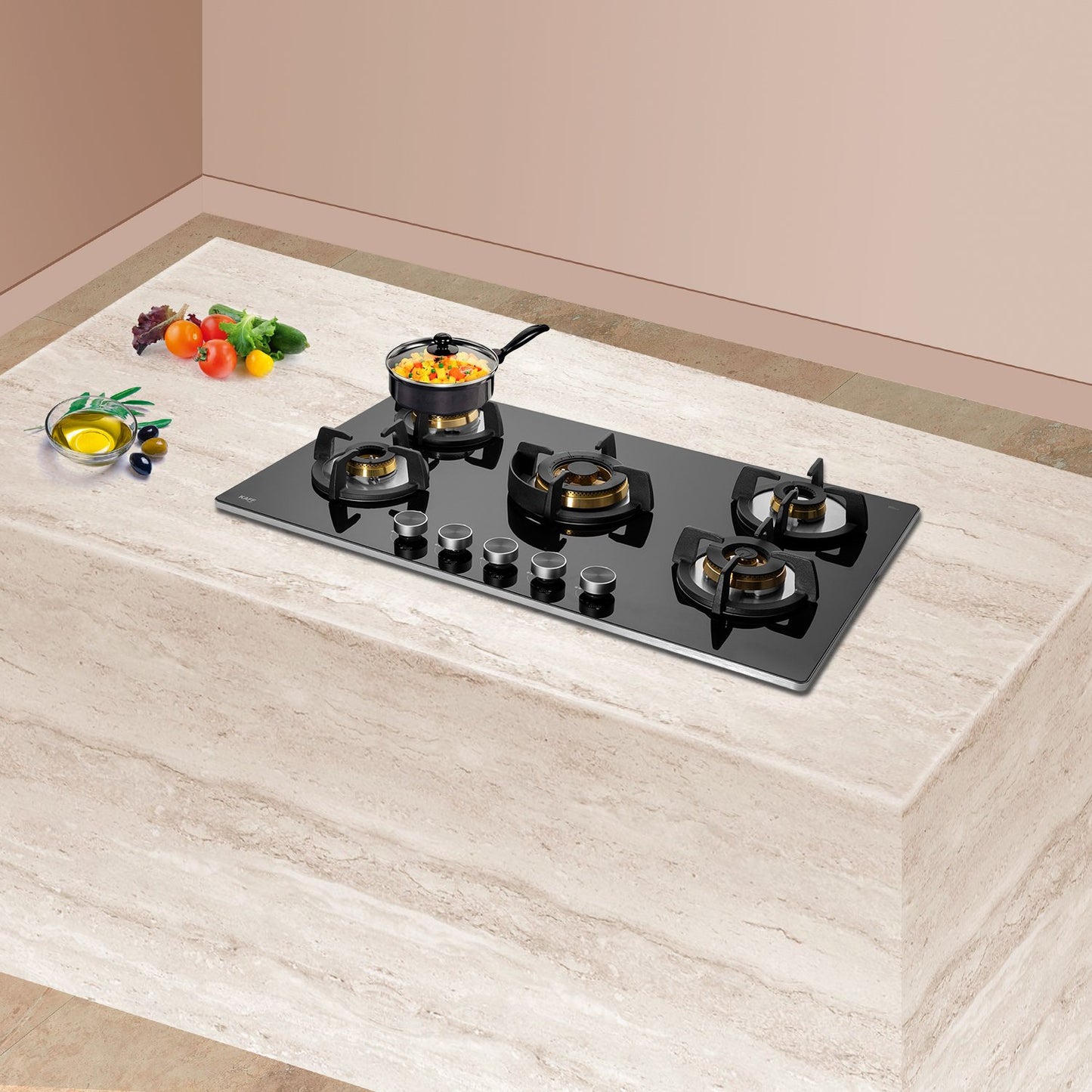 Kaff BLH-F 865X-Built-in Hob, 5 Full Brass High Efficiency Burners, Flame Failure Device, Auto Ignition