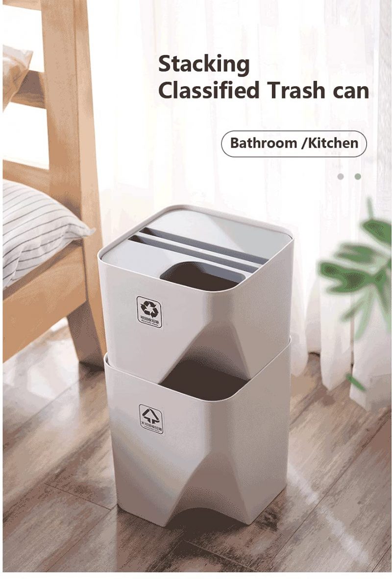 Maple Kitchen Trash Can Stacked Sorting Trash Bin Recycling Bin Household Dry and Wet Separation Waste Bin Rubbish Bin for Living Room, Office, Bedroom, Bathroom, Kitchen - Set of 2