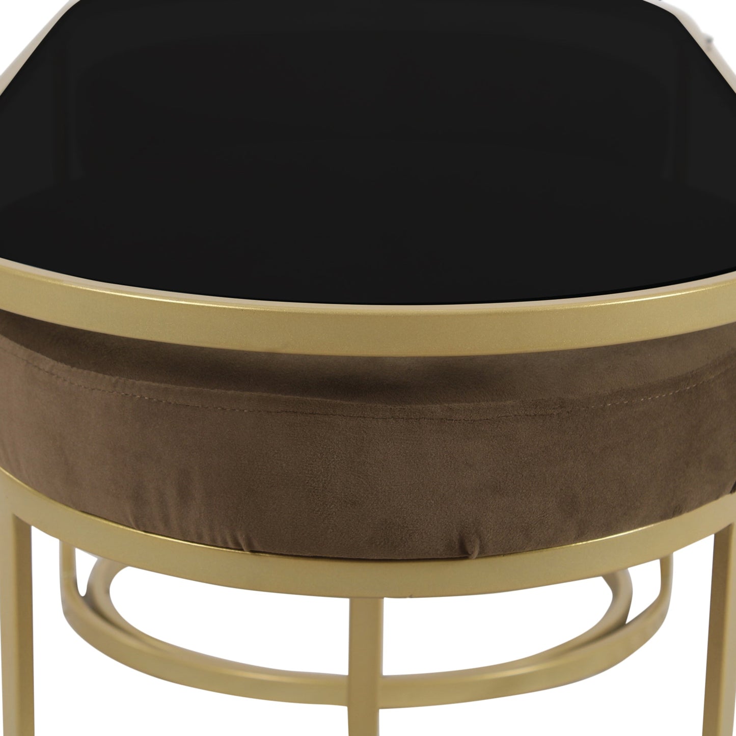 BeanBistro Black Glass Coffee Table Set With 2 Stools In Gold Finish