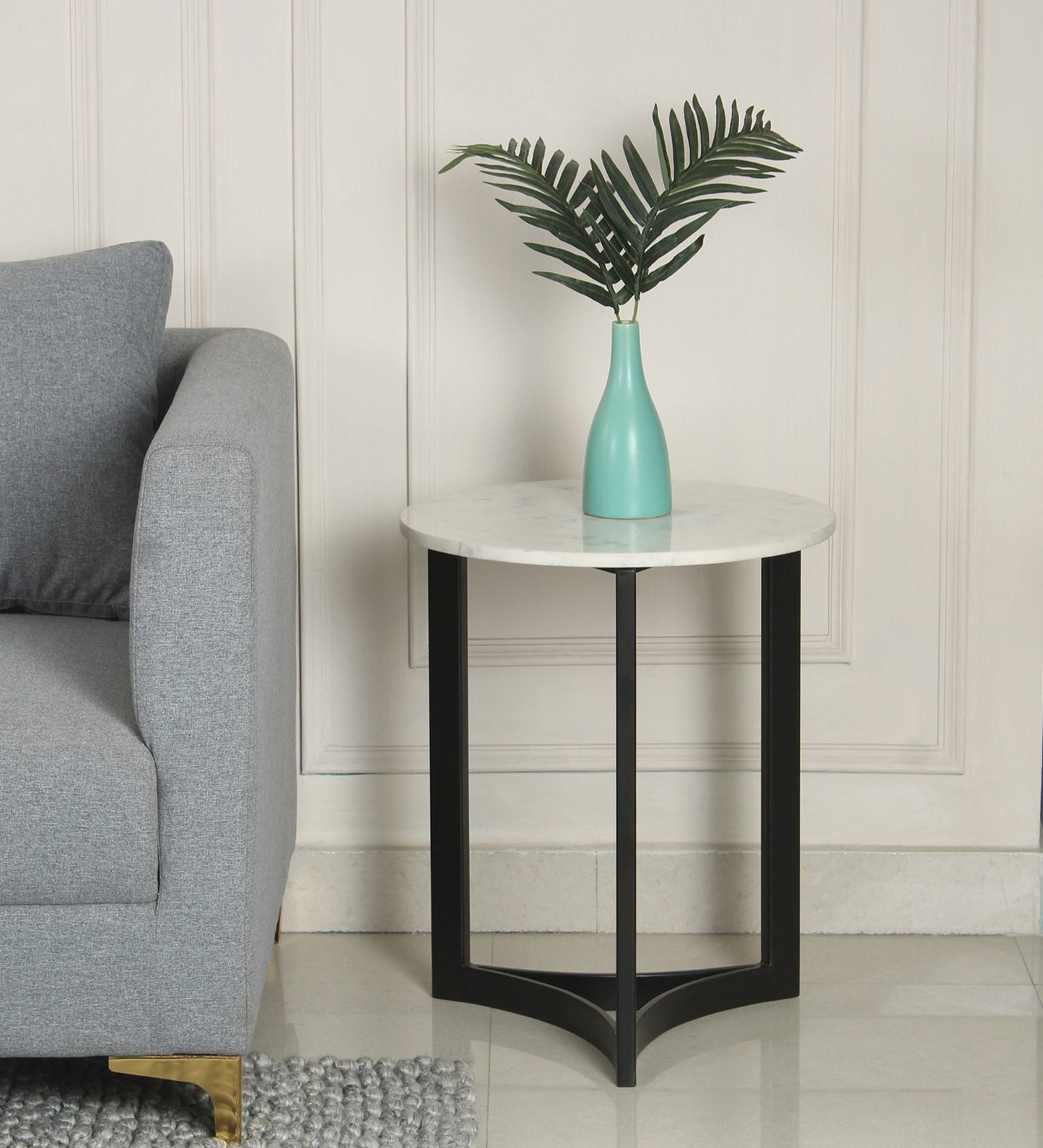 Celeste Marble Side Table In Black Finish