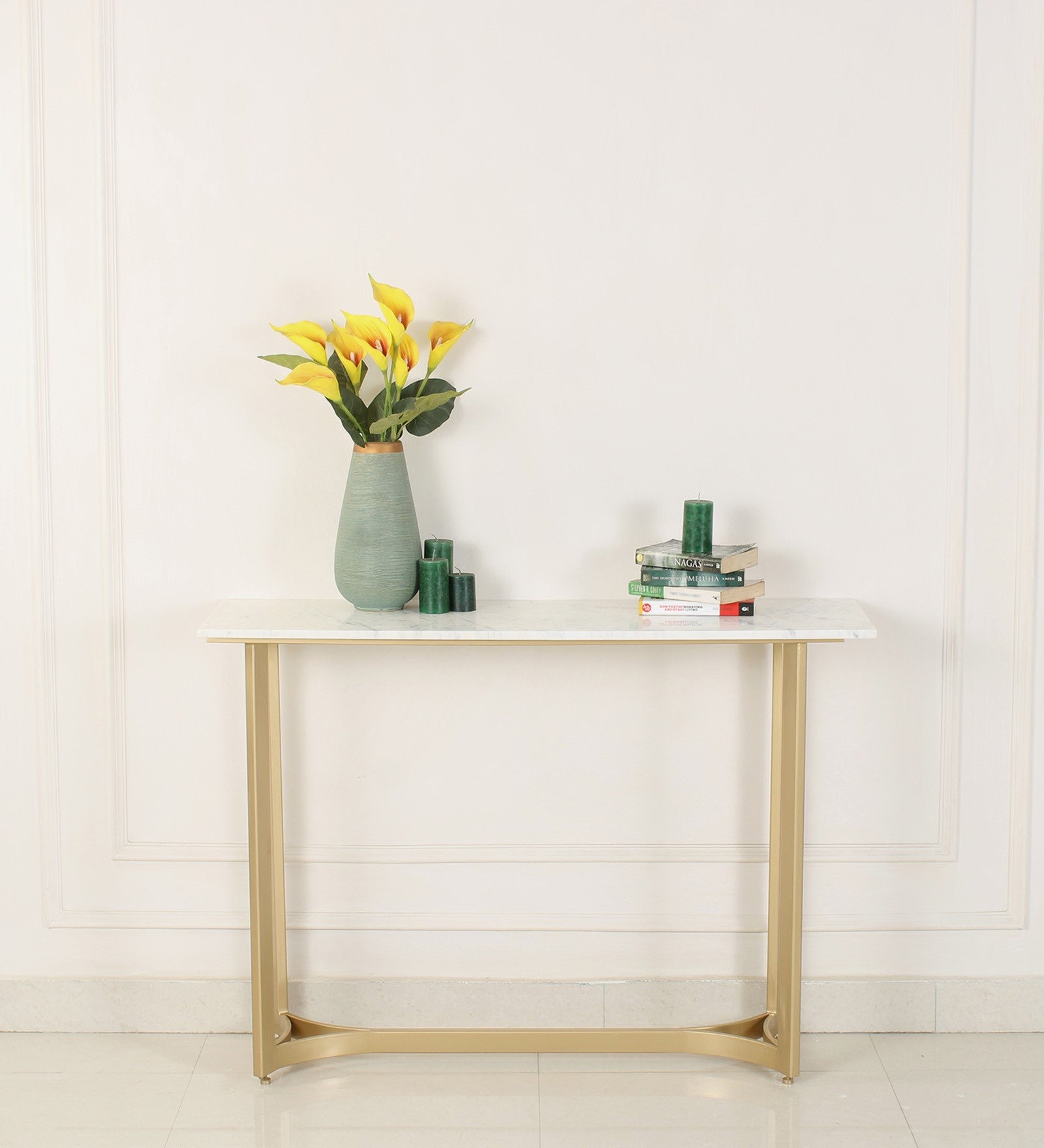 Prism Marble Console Table In Gold Finish