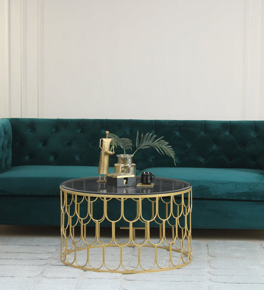 PerkPlatform Black Glass Coffee Table In Gold Finish