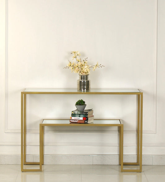 Ethos Glass Console Table In Gold Finish