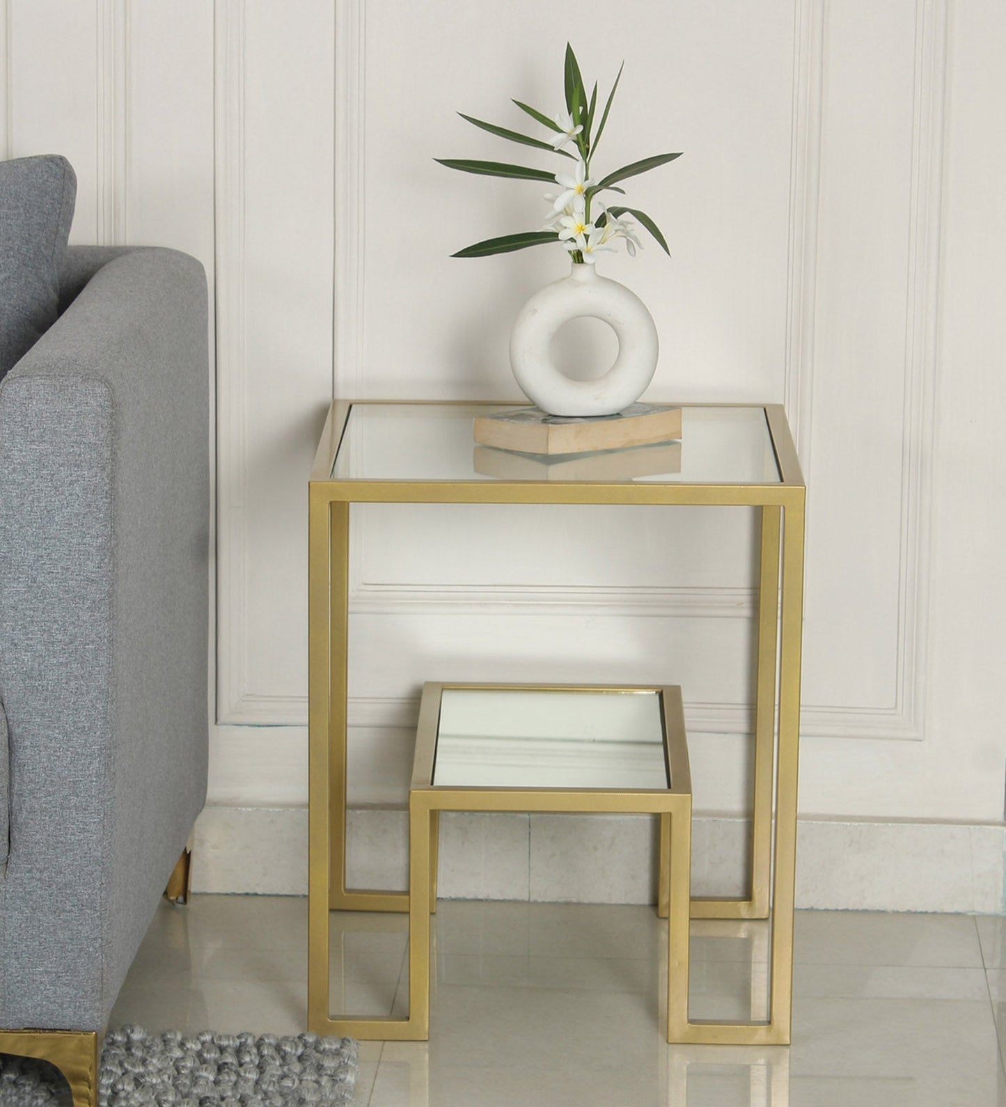 Ethos Glass Side Table In Gold Finish