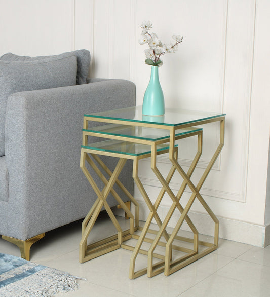 Luxor Glass Nesting Side Table In Gold Finish