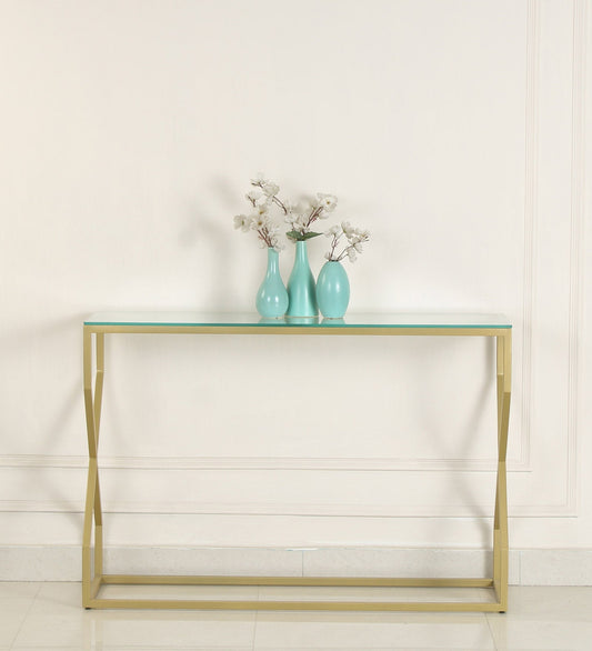 Evolve Glass Console Table In Gold Finish