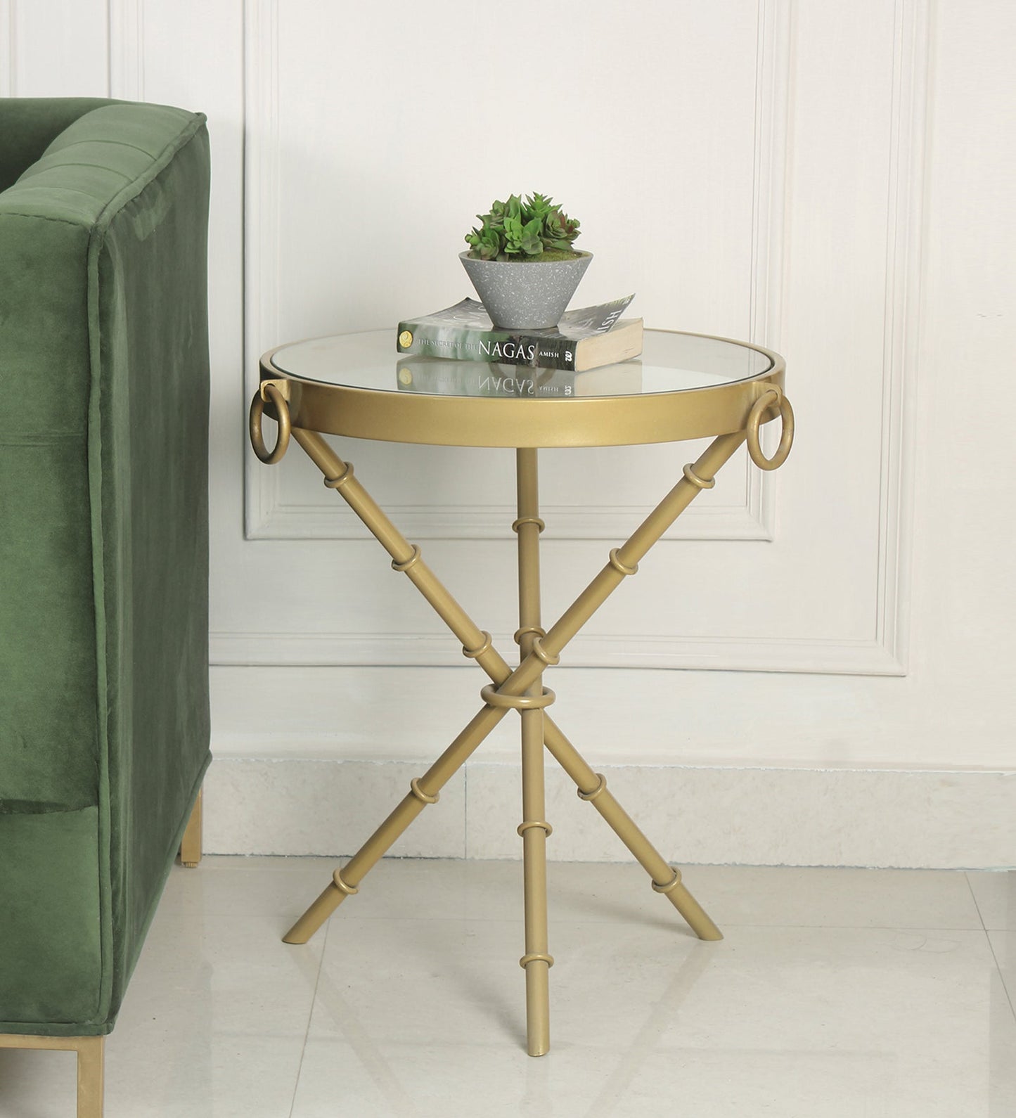 Solace Glass Side Table In Gold Finish