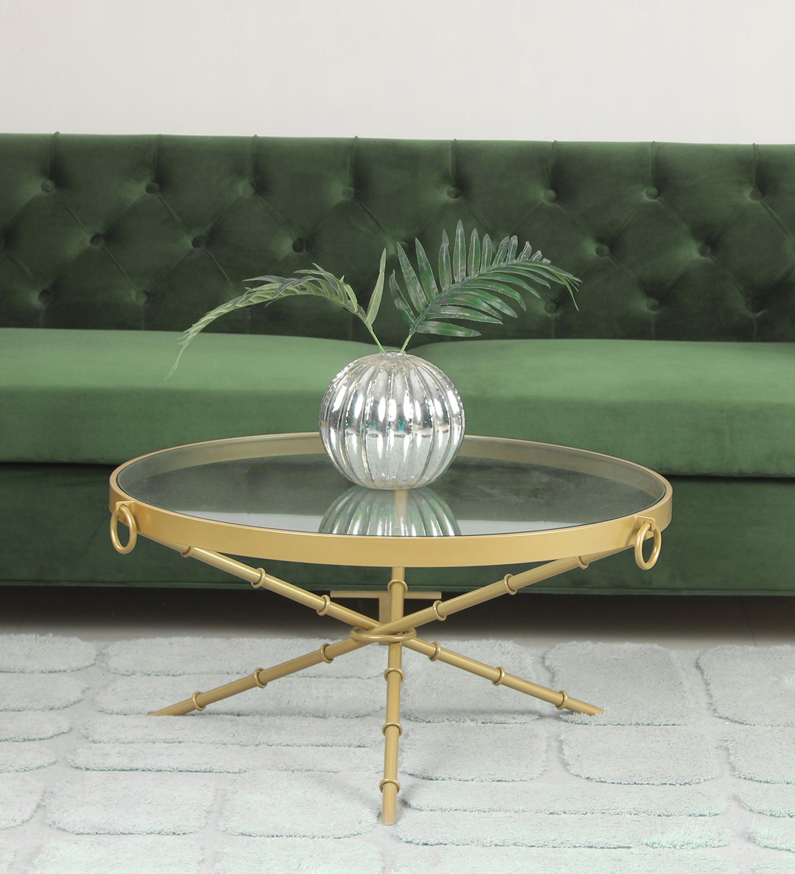 MochaMingle Glass Coffee Table In Gold Finish