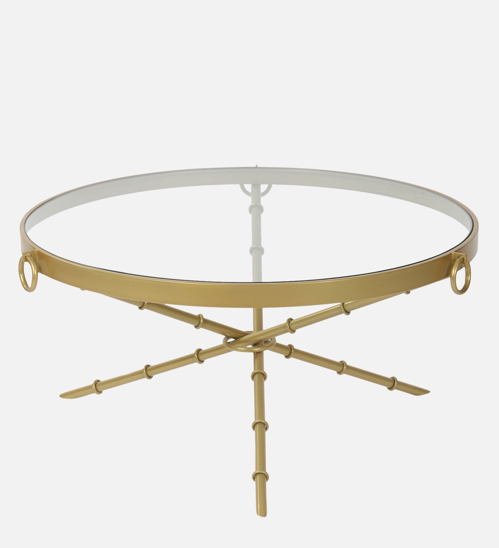 MochaMingle Glass Coffee Table In Gold Finish