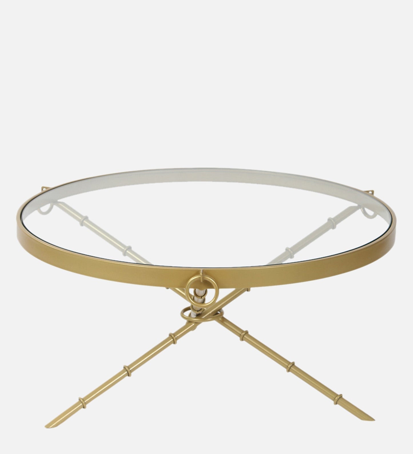 MochaMingle Glass Coffee Table In Gold Finish