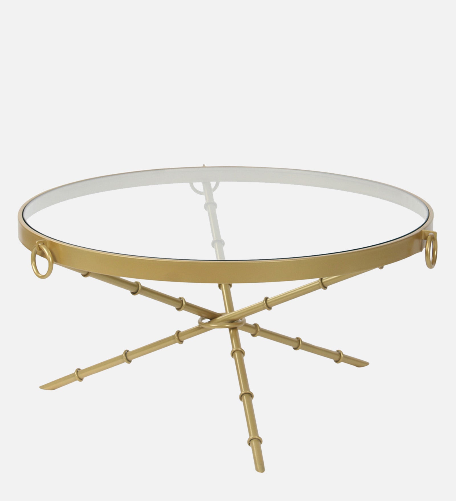 MochaMingle Glass Coffee Table In Gold Finish