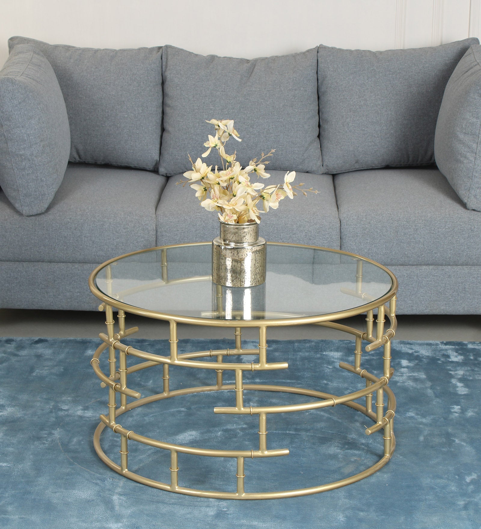 SipStation Glass Coffee Table In Gold Finish