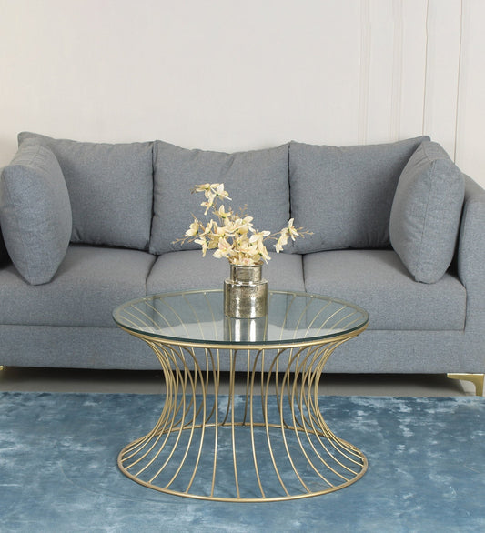 GrindGathering Glass Coffee Table In Gold Finish