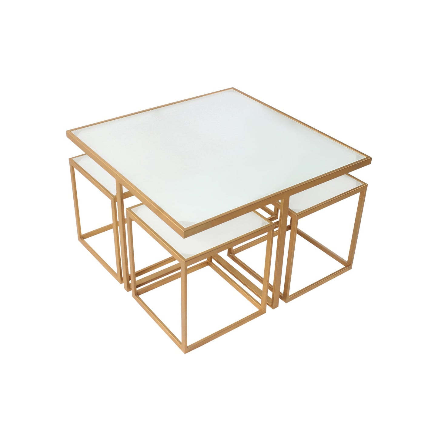 LatteLedge Frosted Glass Nesting Coffee Table in Dark Gold Finish(Set Of 5)