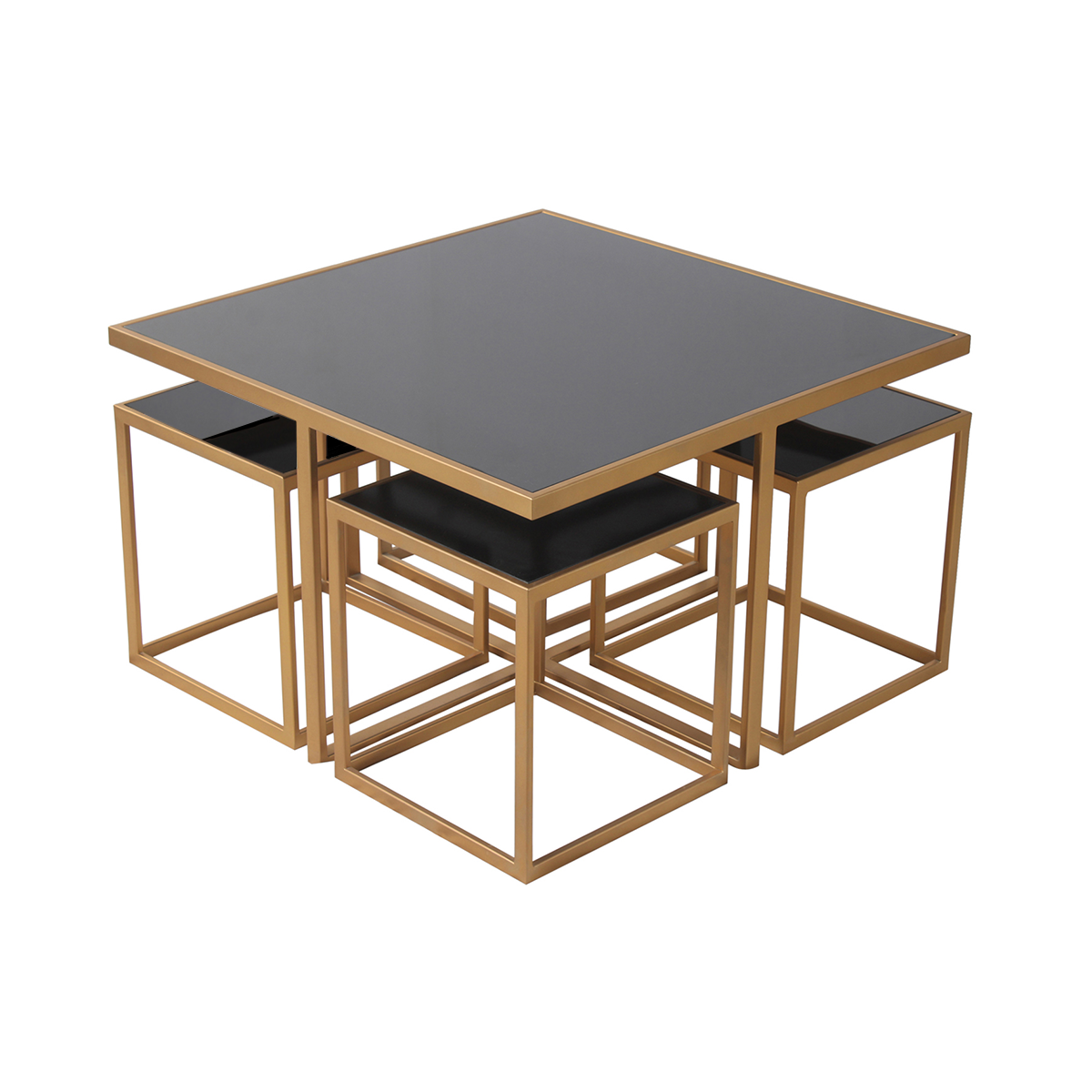 LatteLedge Black Glass Nesting Coffee Table in Dark Gold Finish(Set Of 5)