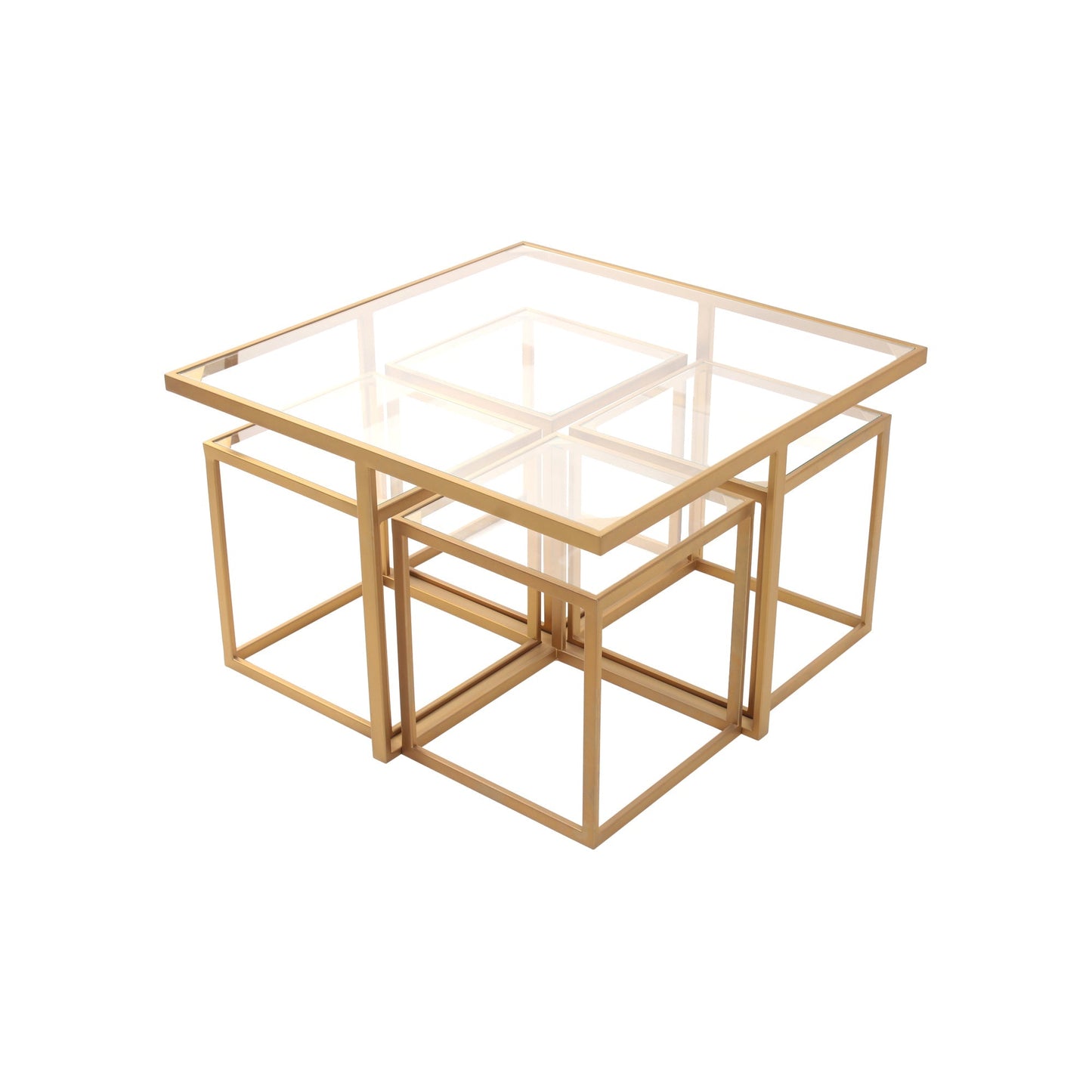 LatteLedge Clear Glass Nesting Coffee Table in Dark Gold Finish(Set Of 5)