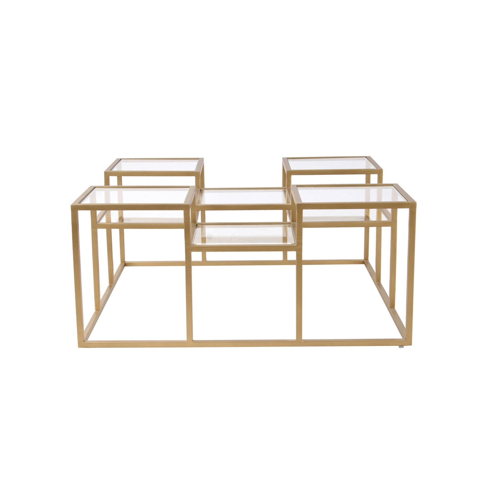 LatteLedge Clear Glass Bunching Coffee Table in Dark Gold Finish