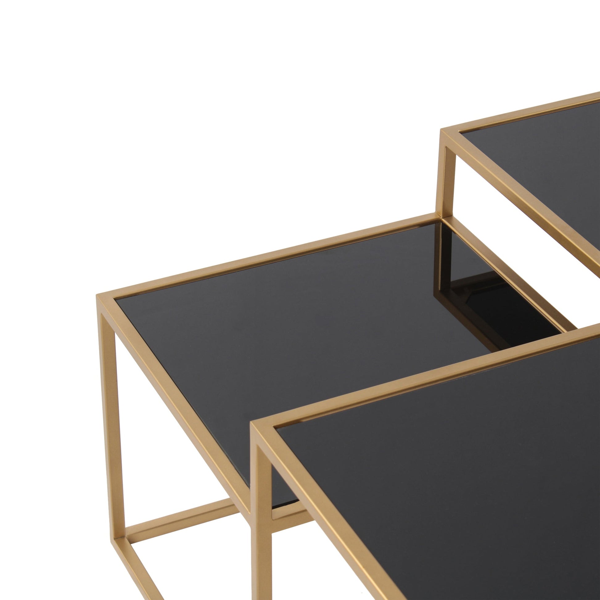 LatteLedge Black Glass Bunching Coffee Table in Dark Gold Finish