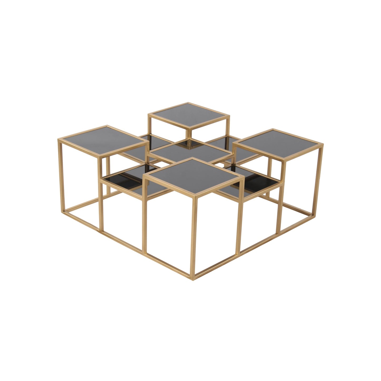 LatteLedge Black Glass Bunching Coffee Table in Dark Gold Finish