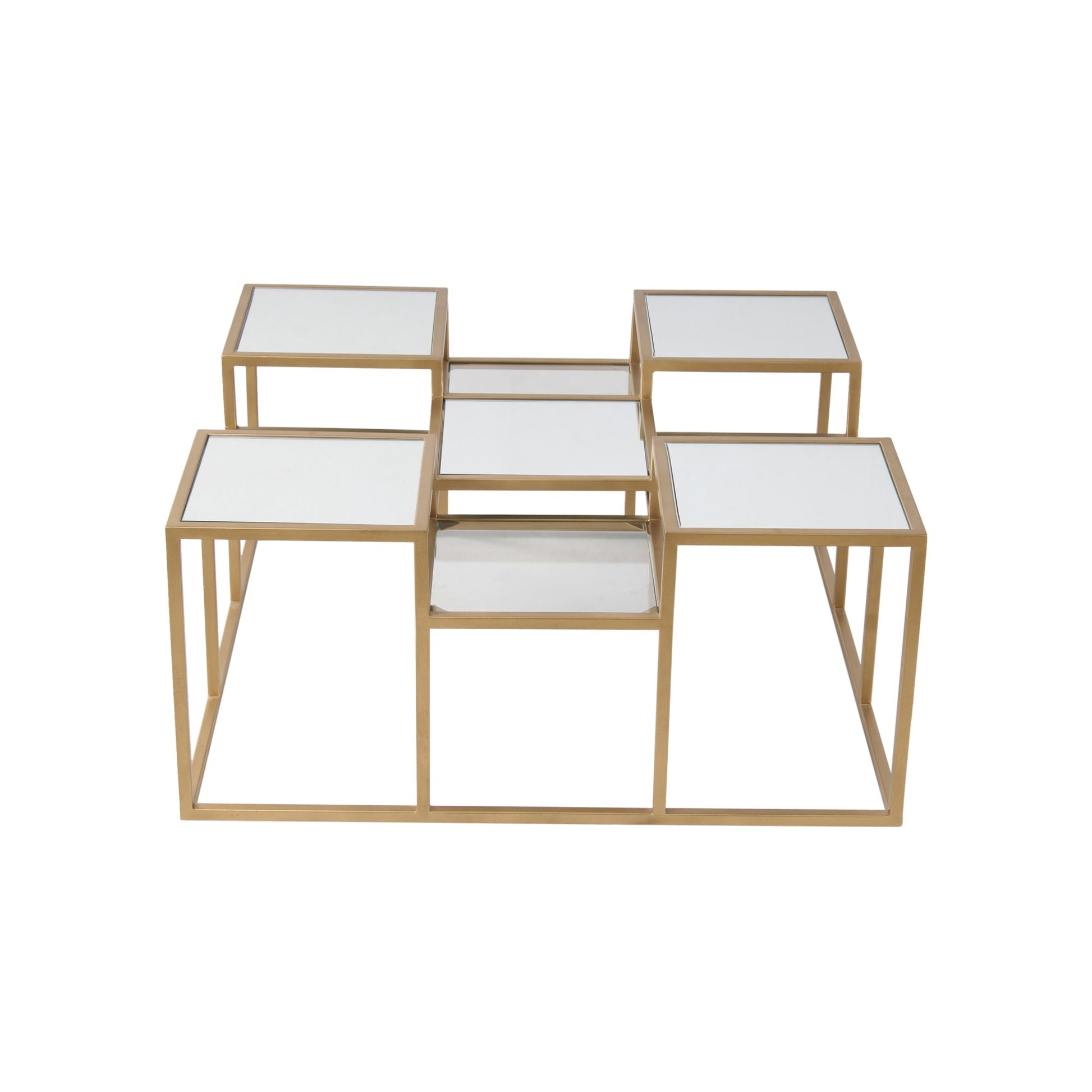 LatteLedge Glass Mirror Bunching Coffee Table in Dark Gold Finish