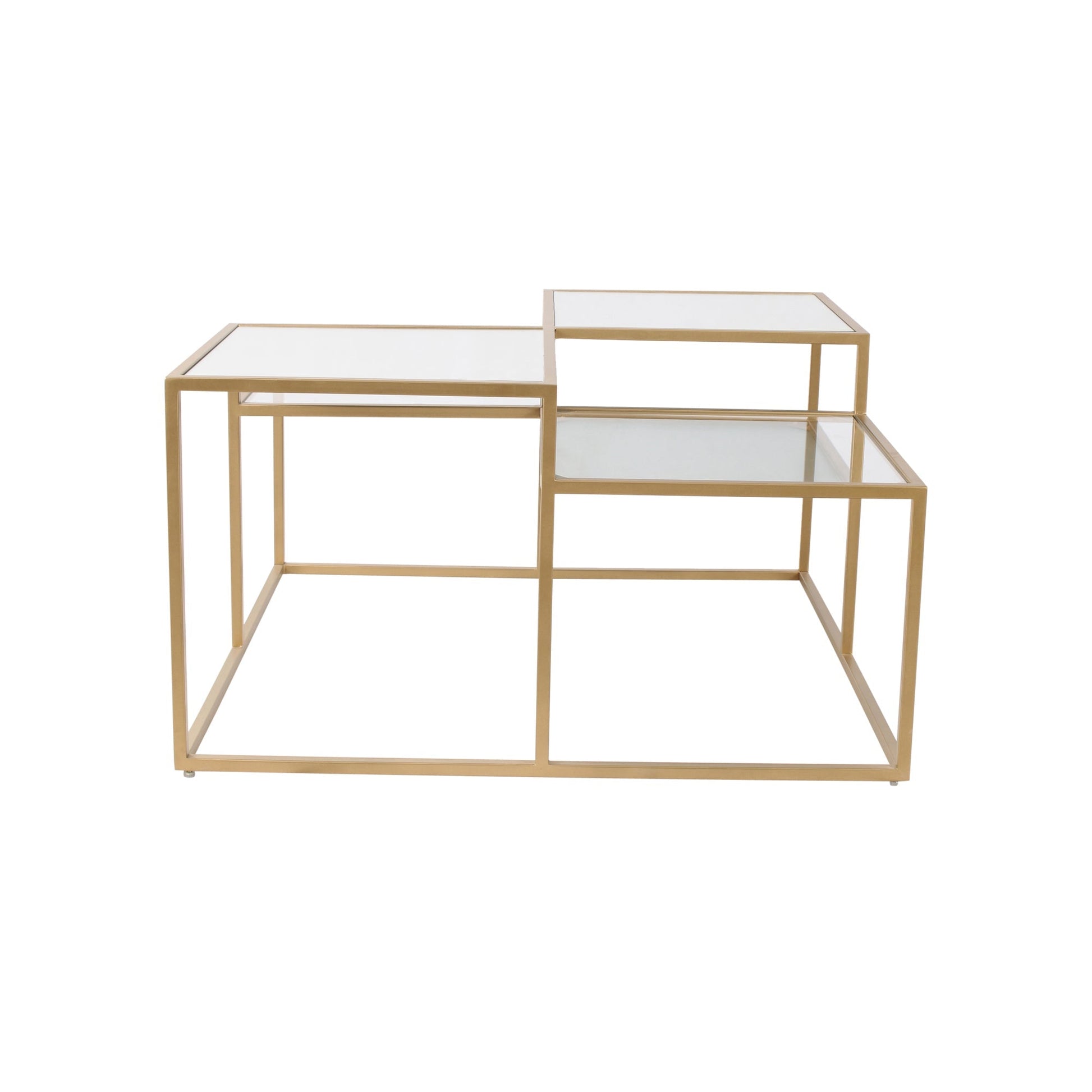 LatteLedge Glass Mirror Bunching Coffee Table in Dark Gold Finish