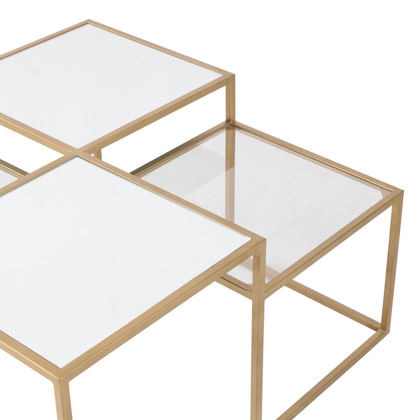 LatteLedge Glass Mirror Bunching Coffee Table in Dark Gold Finish