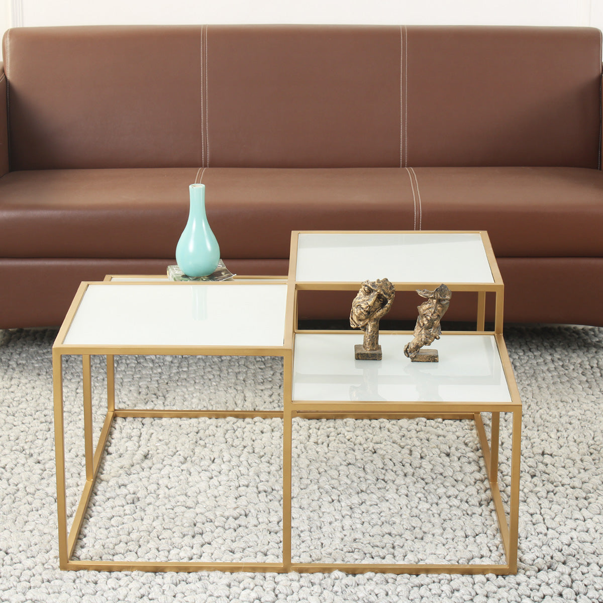 LatteLedge Frosted Glass Bunching Coffee Table in Dark Gold Finish