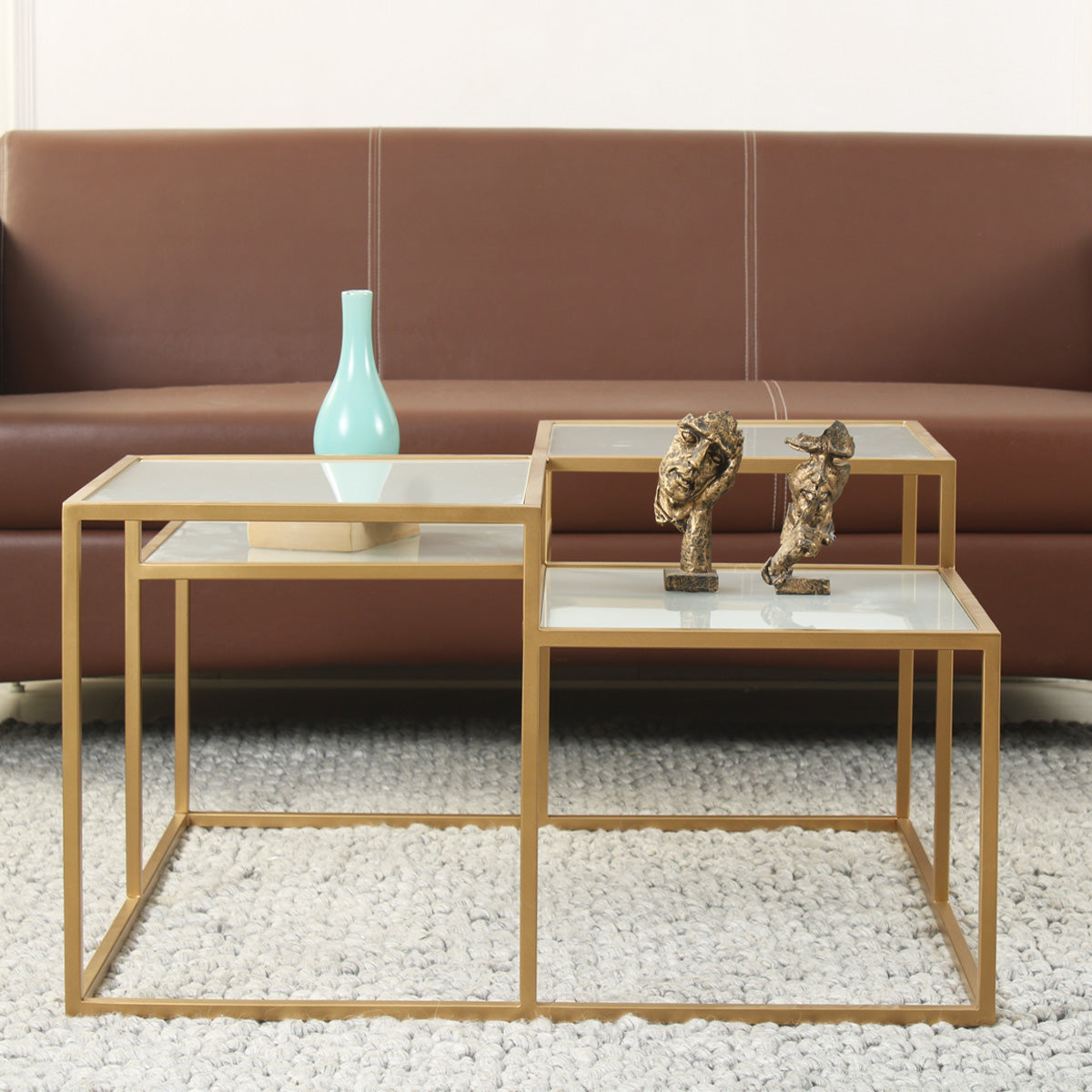 LatteLedge Frosted Glass Bunching Coffee Table in Dark Gold Finish