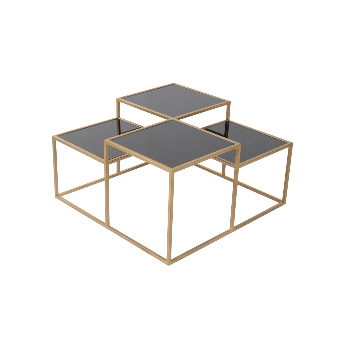 LatteLedge Black Glass Bunching Coffee Table in Dark Gold Finish