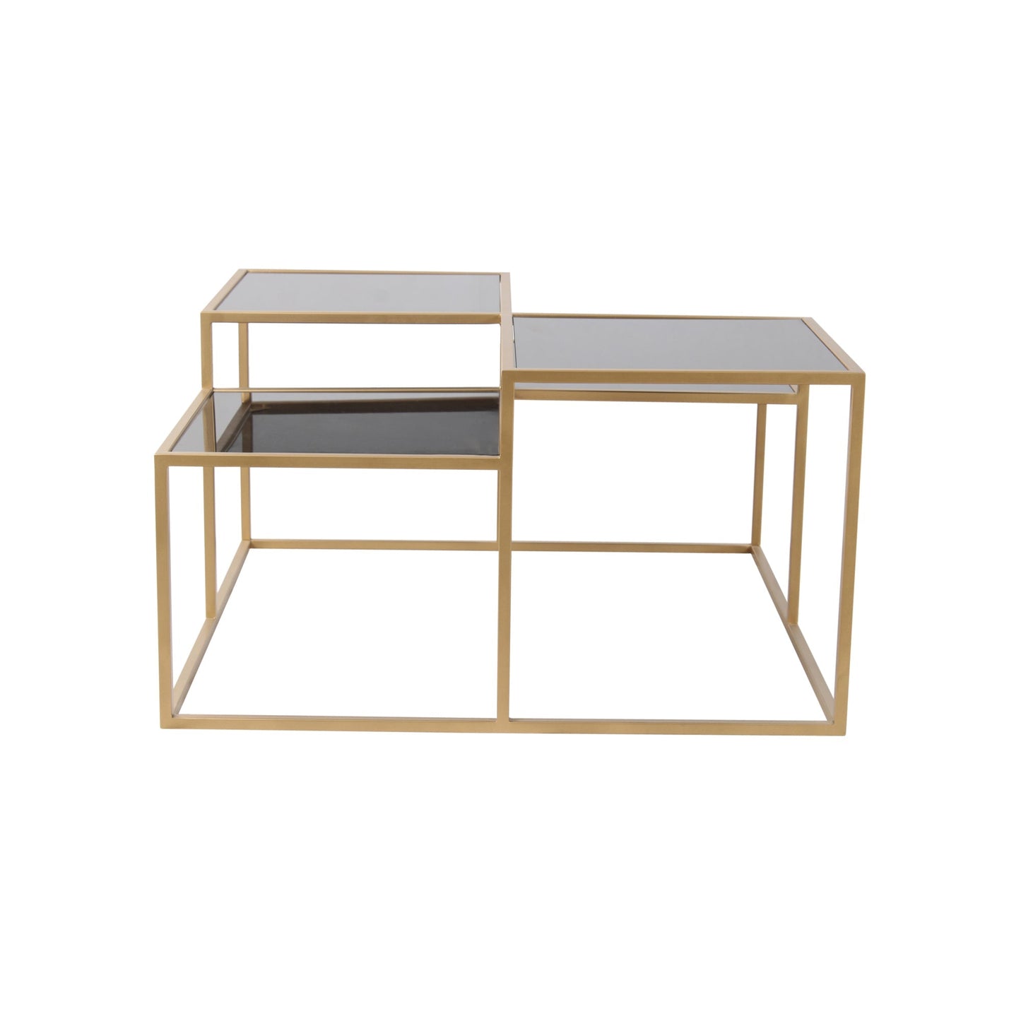 LatteLedge Black Glass Bunching Coffee Table in Dark Gold Finish