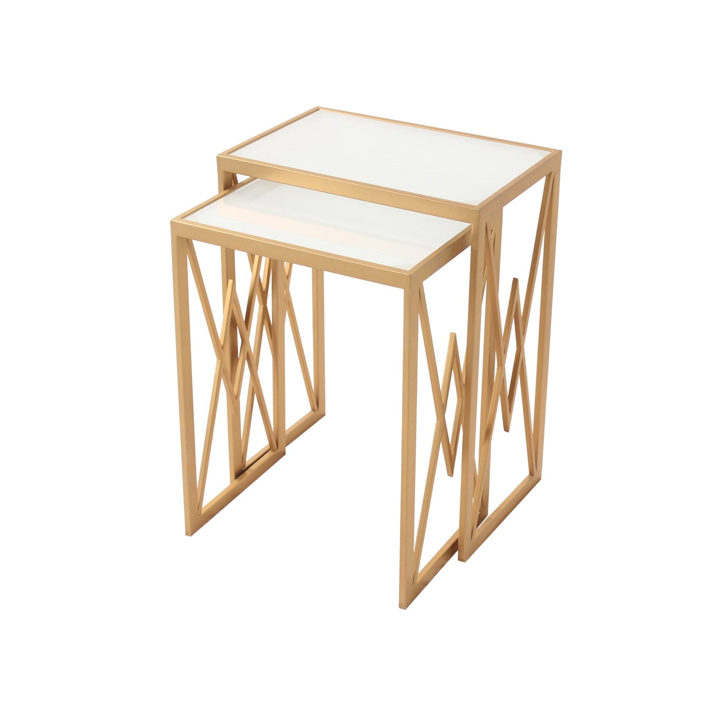 Nimbus Frosted Glass Nesting Side Table in Dark Gold Finish